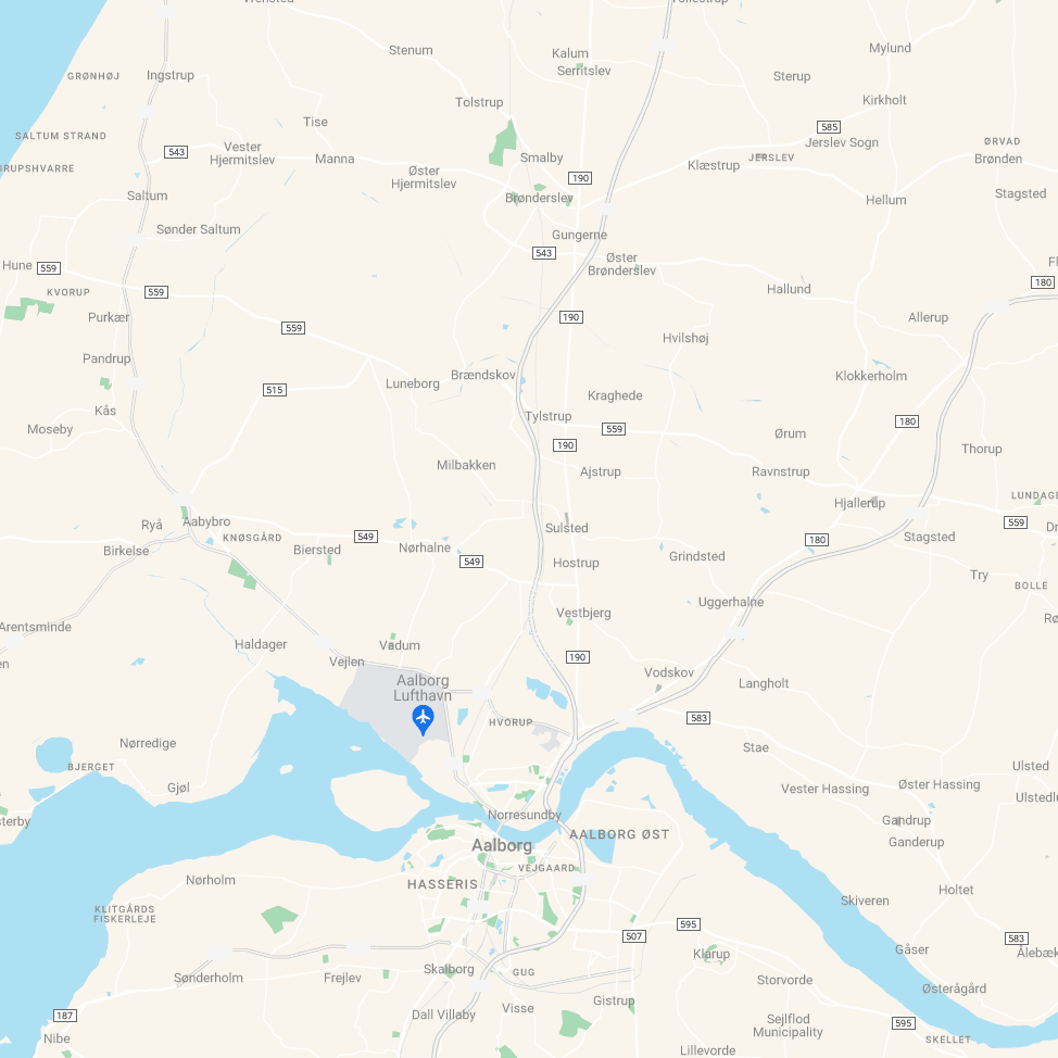 Kort over Aalborg og omegn i Nordjylland